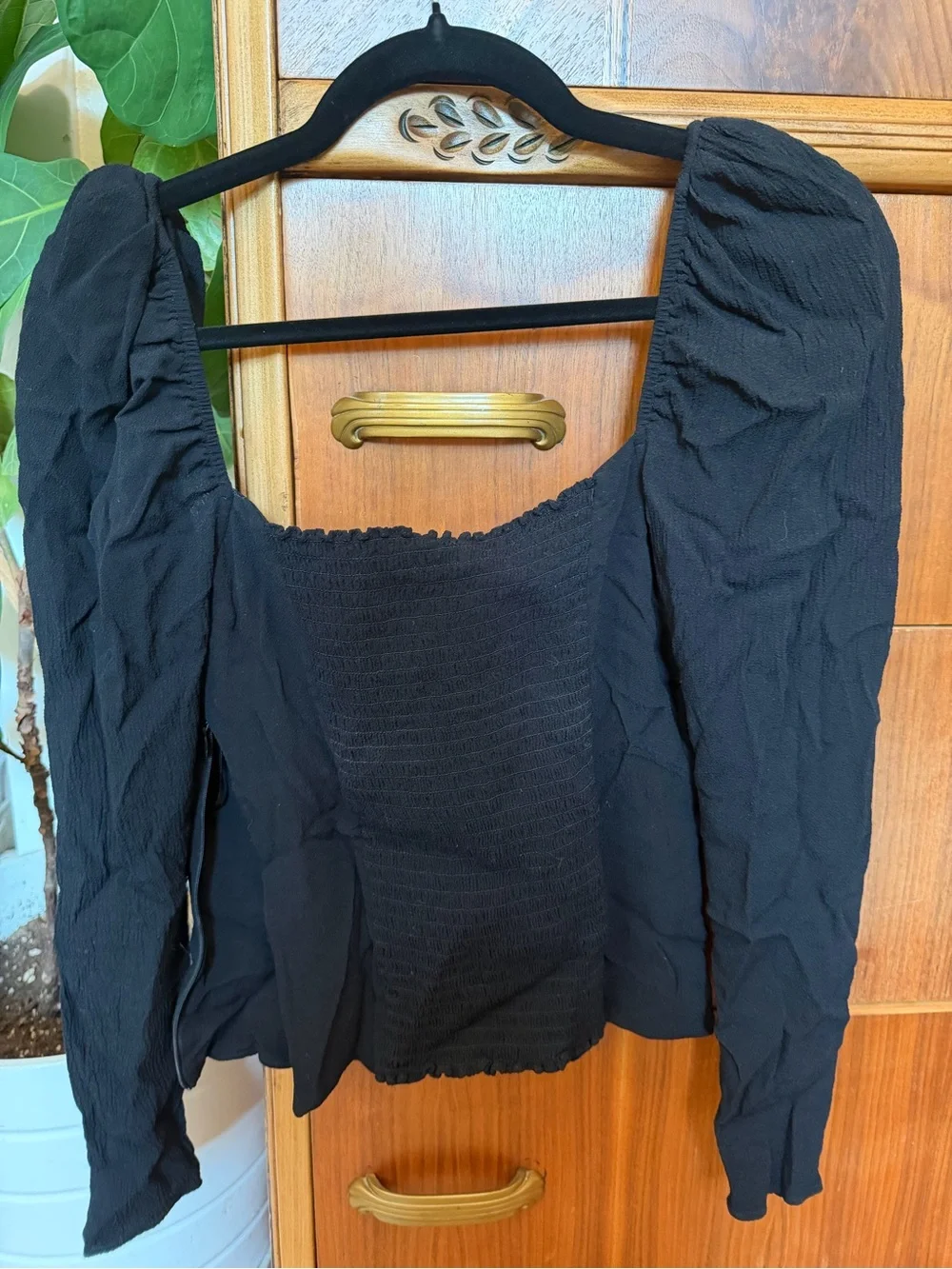 Reformation Black Puff-Sleeve V-Neck Blouse